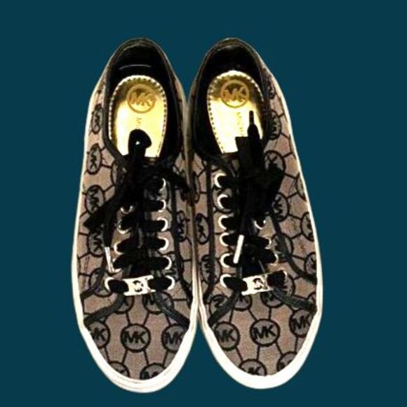 Michael Kors Black Monogram Canvas Sneakers - Size 6.5 - Picture 1 of 8